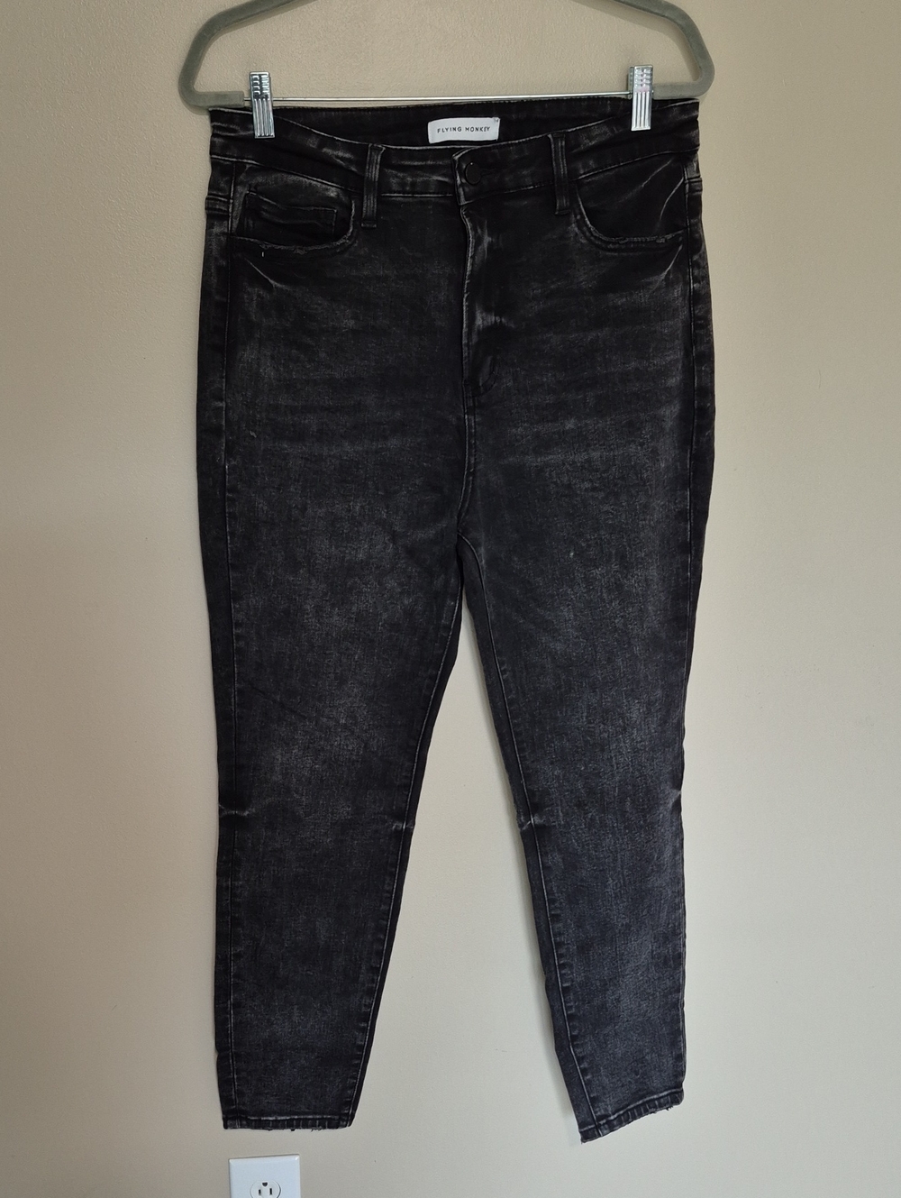Flying Monkey Women's High Rise Skinny Jeans in Black Washed